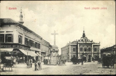 The Serbian Bishop's Palace, a Striped Awning Over the Market, Novi Sad, by May 1910