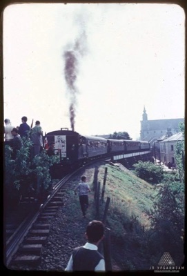 The last train coming off the line into Strossmayer Street, Petrovaradin, 1964