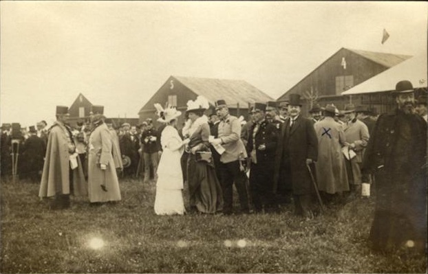 A Woman in White Beside Archduke Joseph at the Hangars, Novi Sad, Novi Sad Airfield, 12 May 1913