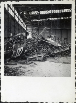 Aircraft Wreckage in the Bombed Hangar, Novi Sad Airfield, 1941