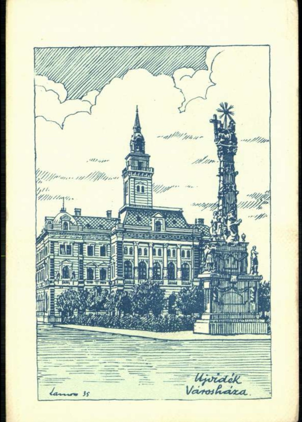 Pen Sketch of the Town Hall and Holy Trinity Column, Novi Sad, 1935
