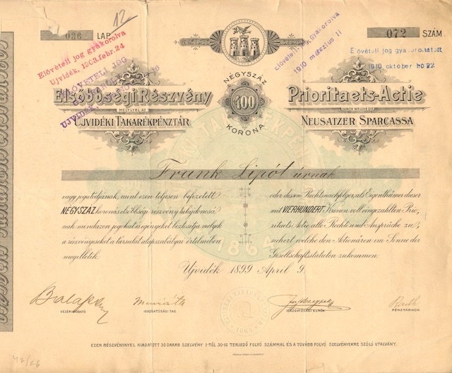 Share of the Novi Sad Savings Bank, 1899