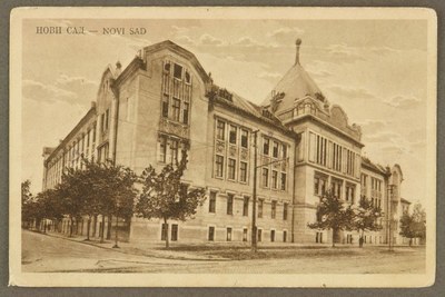 An ochre card with no building name, Teachers' School, Novi Sad, 1919–1941