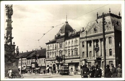 Tram and Crowd at National Flag Square, Beside the Column, Liberty Square, Novi Sad, 1943.