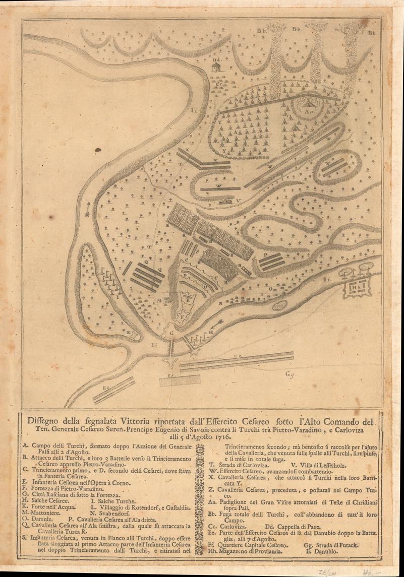 Italian plan of the victory of 5 August 1716 between Petrovaradin and Karlovci, Petrovaradin Fortress