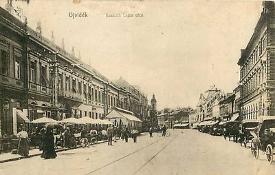Market umbrellas on the left pavement, Zmaj Jovina Street, Novi Sad, 1900s