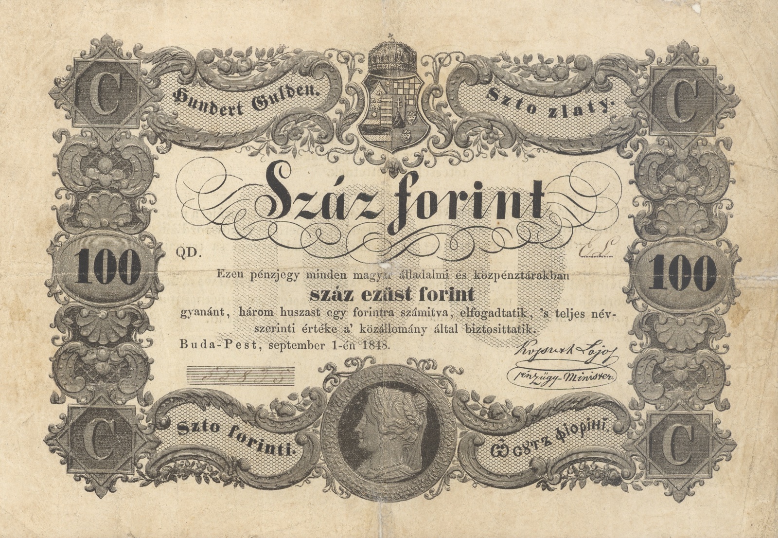 Magyarország százforintos állami pénzjegye, 1848, Újvidék