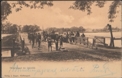 Soldiers crossing the pontoon bridge, Novi Sad, before 1918