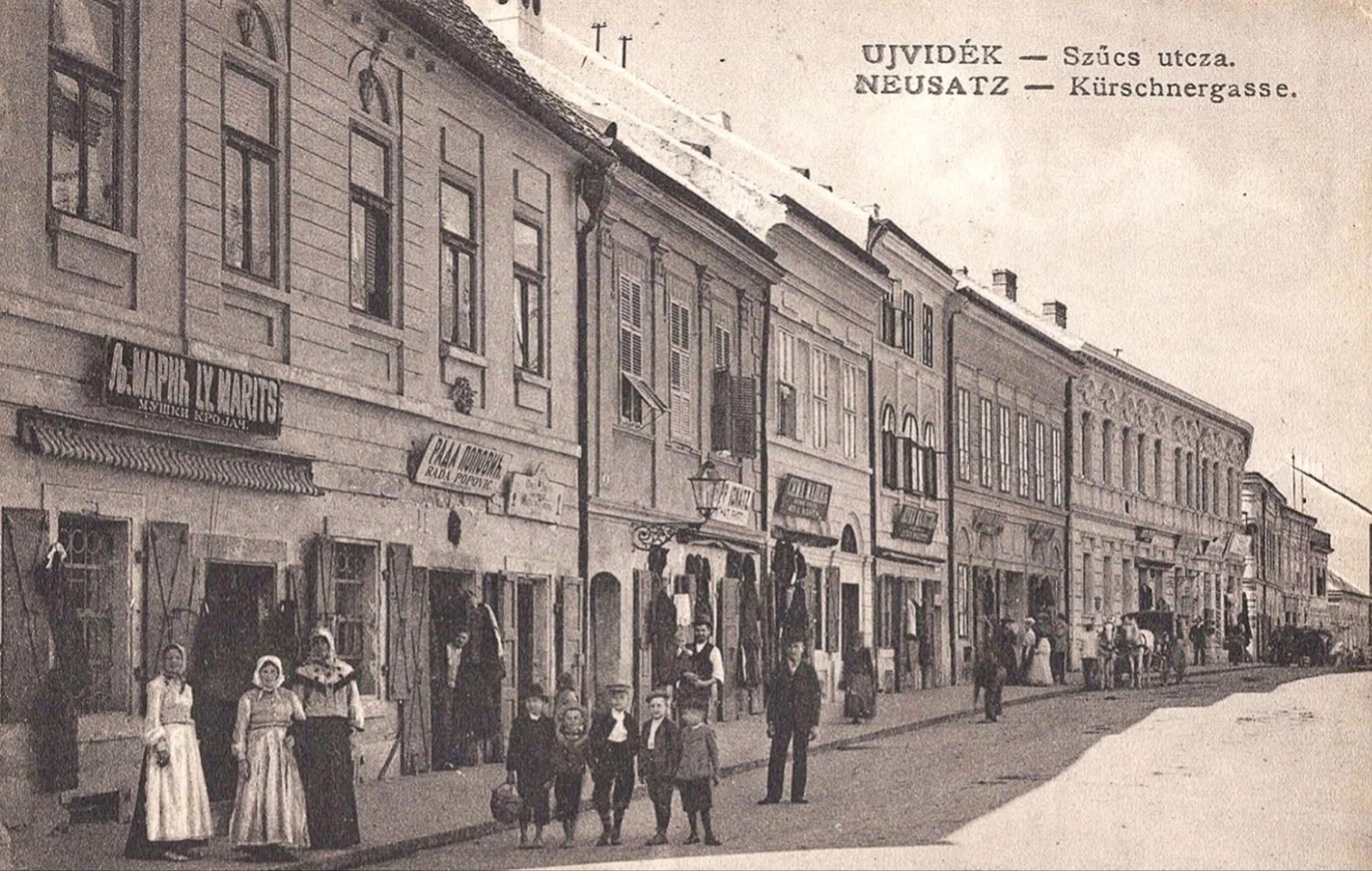 Furrier Street, women in folk dress, Pašićeva Street, Novi Sad, 1896-1918
