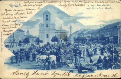 A Crowded Market Before the Old Church, Novi Sad, Old Parish Church, 1896–1918