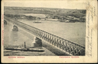 The bridge over the Danube, with a passing steamer, Franz Josef Bridge, Novi Sad, by May 1905