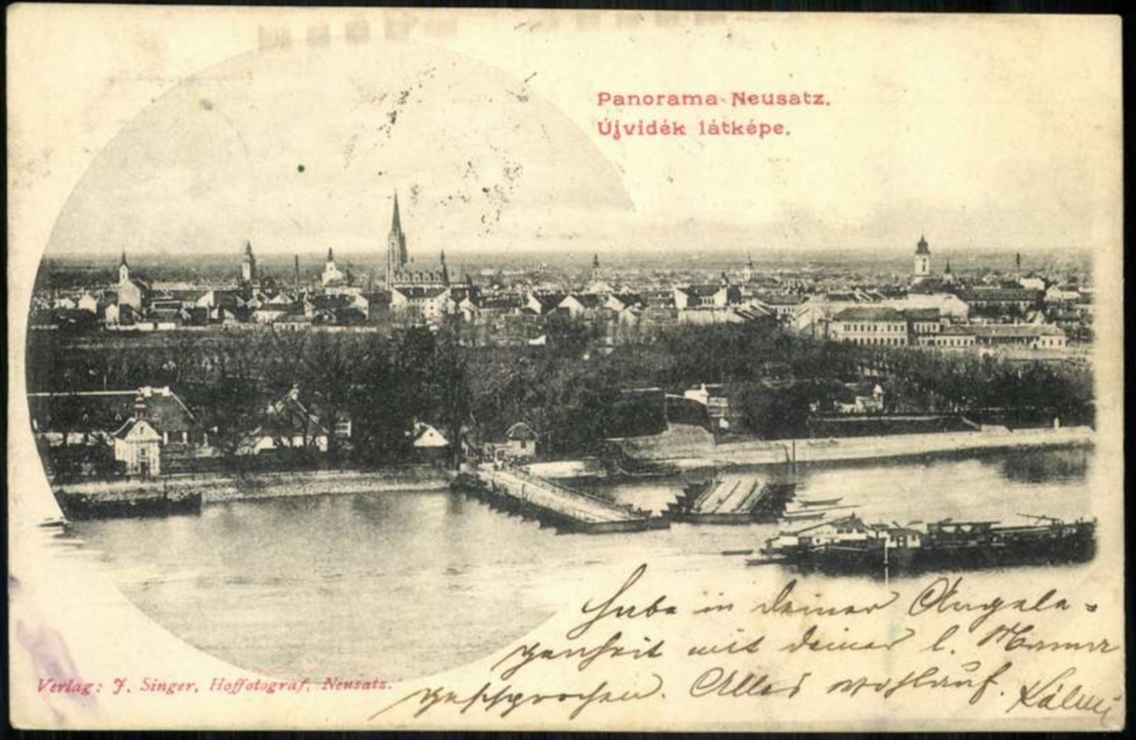 Novi Sad across the Danube, with the pontoon bridge, by November 1900
