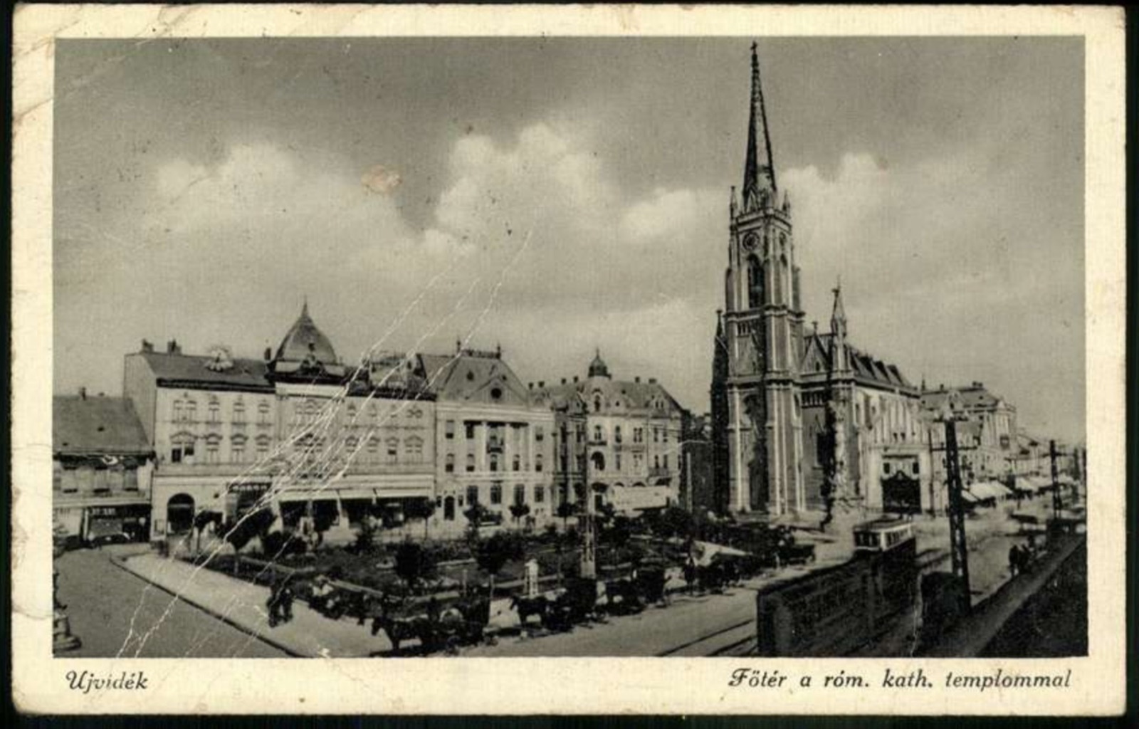 Main Square, the Church of the Name of Mary and a tram, Name of Mary Church, Novi Sad, 1896–1918