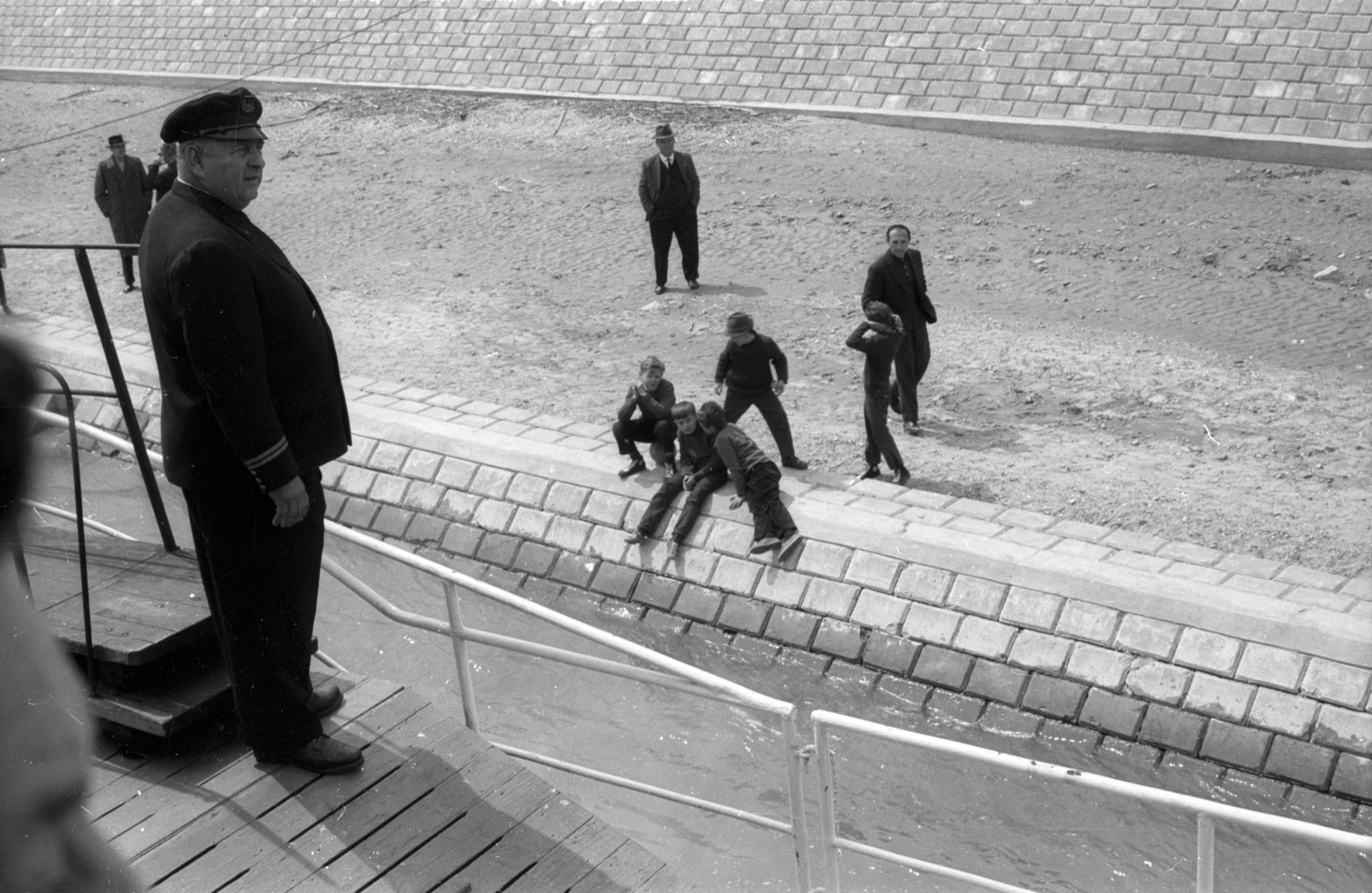 Boys at the Water's Edge, Novi Sad Quay, 1965, Danube Quay