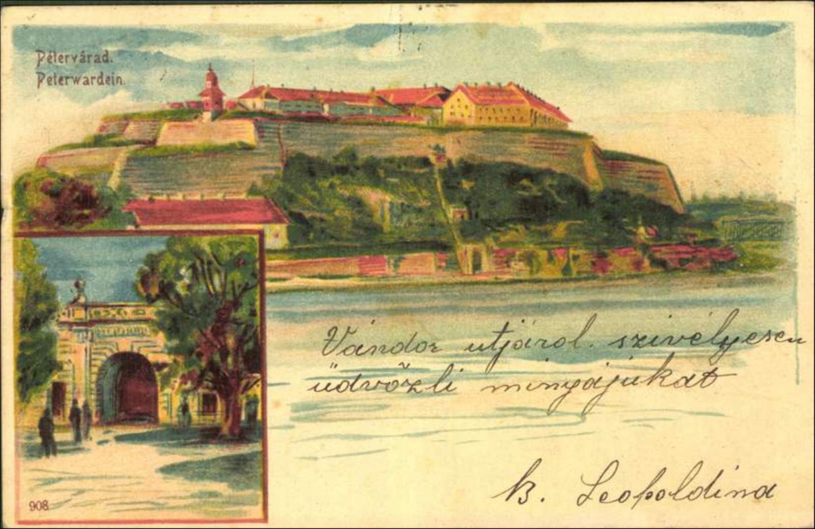 Petrovaradin Fortress, a Painted View With a Gate Inset, Novi Sad, by September 1900