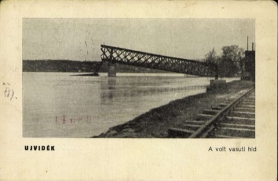 The destroyed railway bridge, seen from the tracks, Franz Josef Bridge, Novi Sad, by July 1941