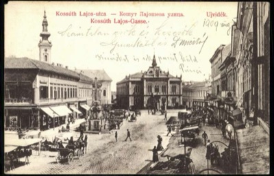 Kossuth Lajos Street Market, Looking Toward a Gabled Hall, Zmaj Jovina Street, Novi Sad, by August 1909