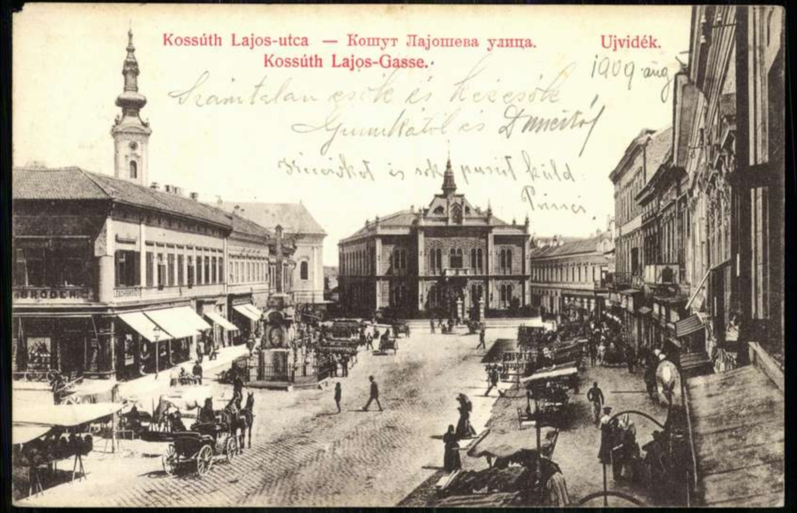 Kossuth Lajos Street Market, Looking Toward a Gabled Hall, Zmaj Jovina Street, Novi Sad, by August 1909