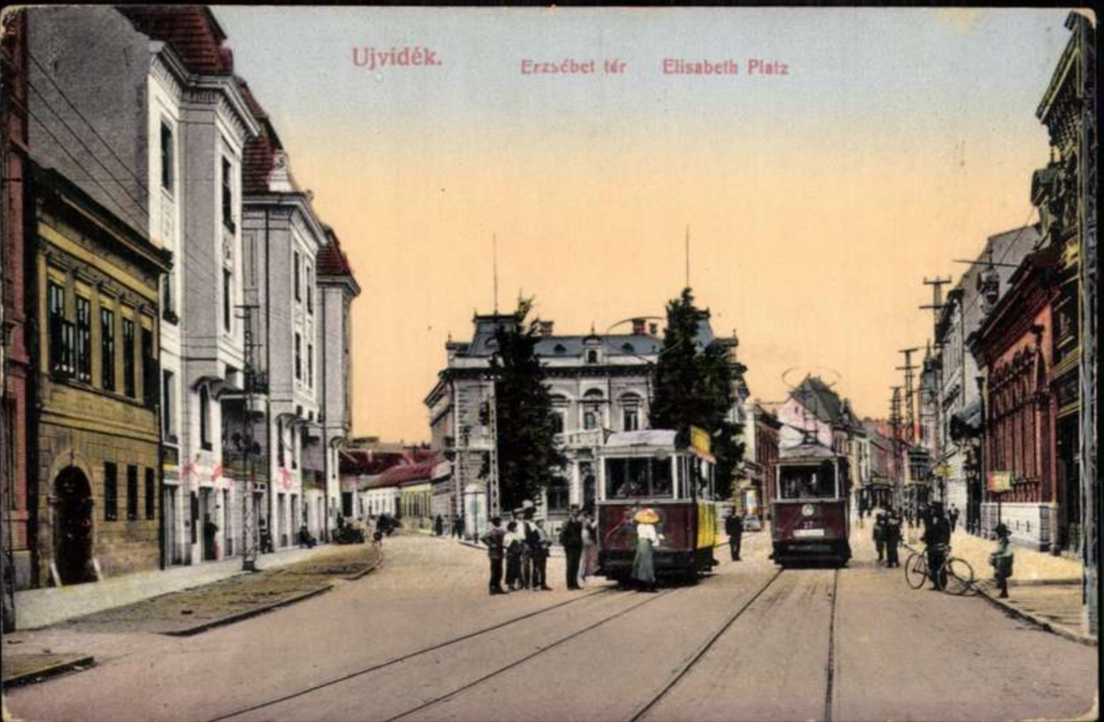 Elizabeth Square, a Woman in a Wide Hat Boards the Tram, Elisabeth Square, Novi Sad, 1896–1918