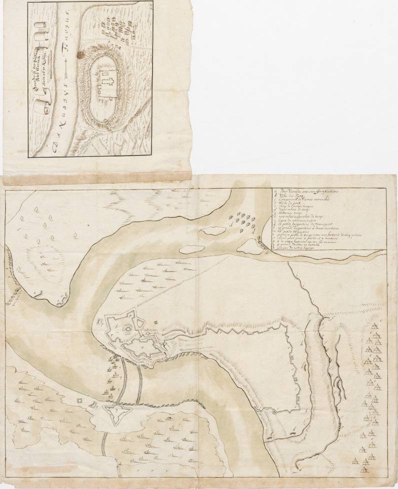 Belagerungsplan des angegriffenen Peterwardein, mit französischen Beischriften, Vezirac, 1688–1918