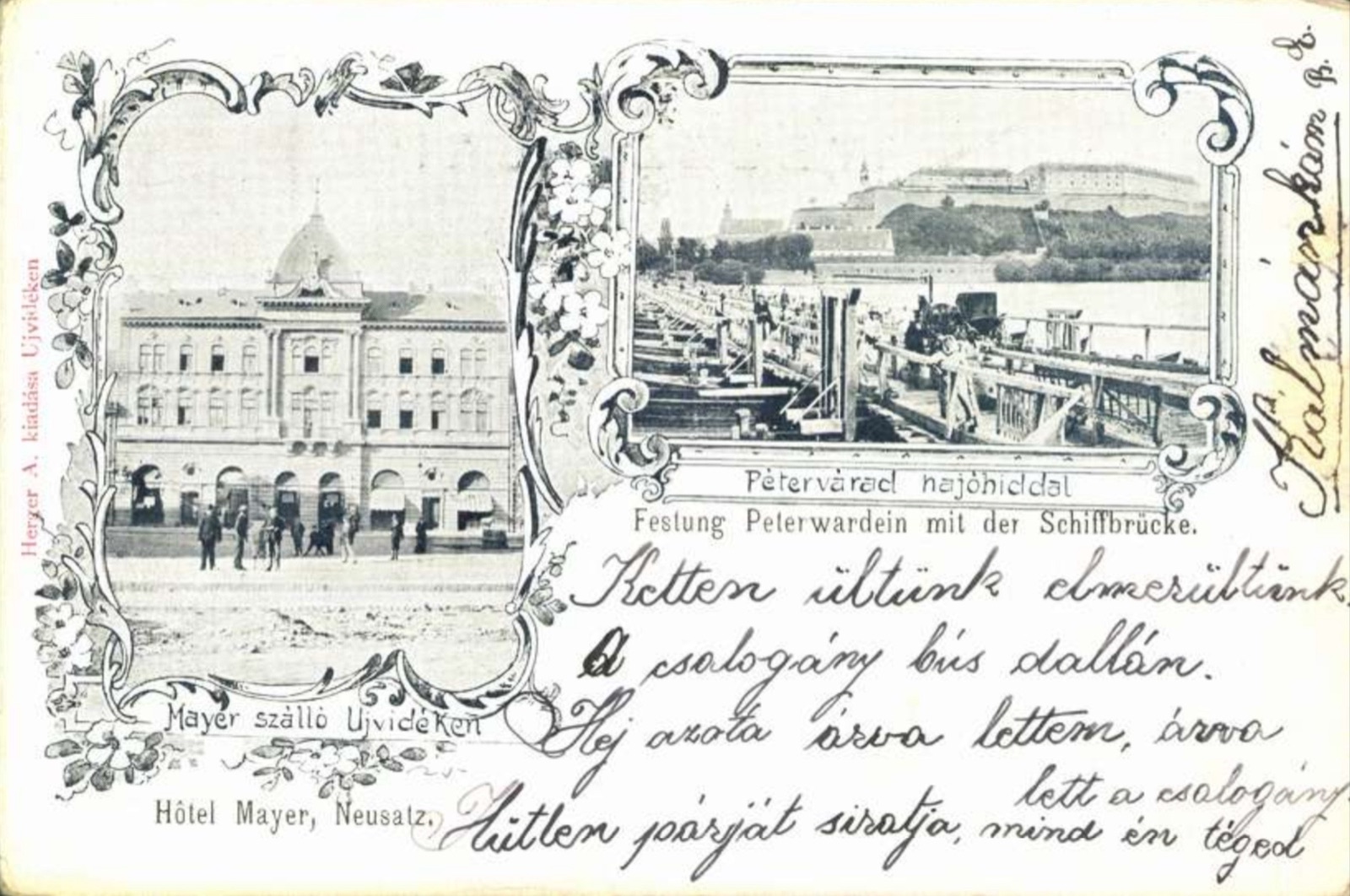Das Grand Hôtel Mayer und die Festung Peterwardein mit ihrer Pontonbrücke, Neusatz, 1896–1918