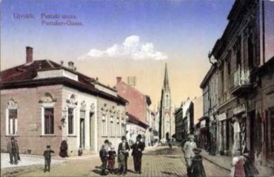 Puttaki Street, with the Roman Catholic church spire, Futak Street, Novi Sad, by December 1914