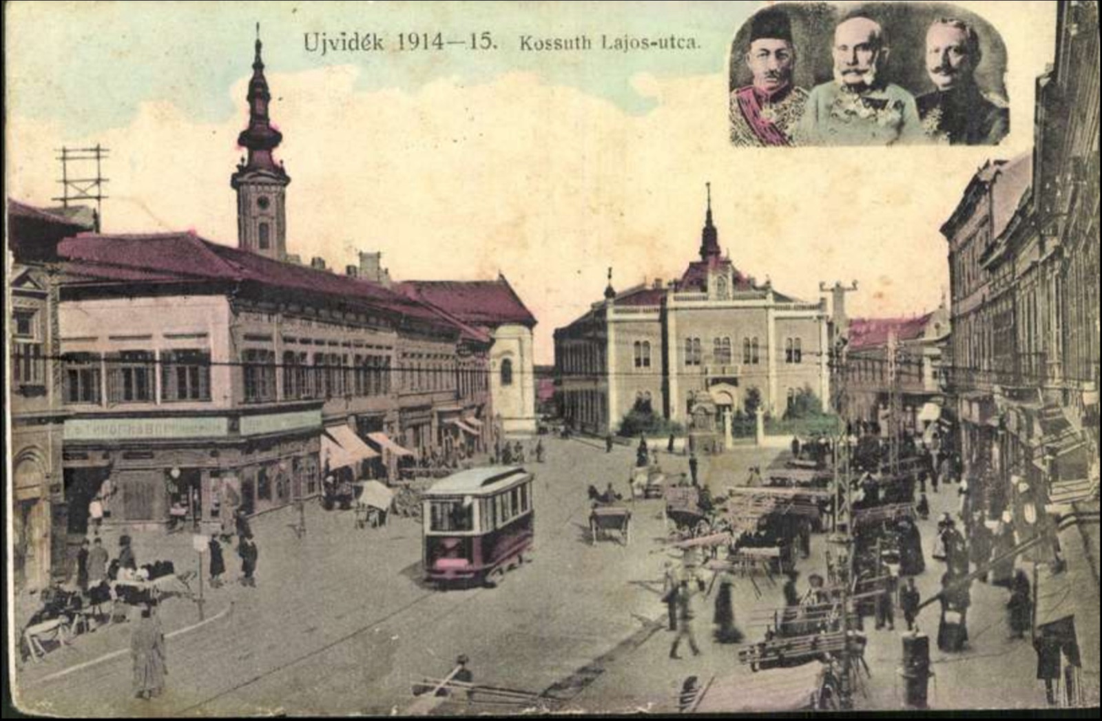 Kossuth Lajos Street, with a wartime portrait inset, Zmaj Jovina Street, Novi Sad, by March 1936