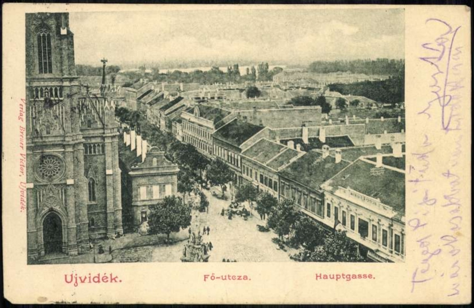 Bird's-eye view down Main Street from the church tower, Zmaj Jovina Street, Novi Sad, 1896–1918