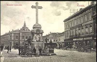The tall cross in the roadway, Zmaj Jovina Street, Novi Sad, 1900s