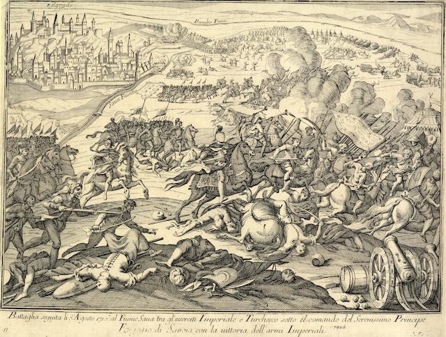The Battle of Petrovaradin, 1716, an Italian print, Vezirac