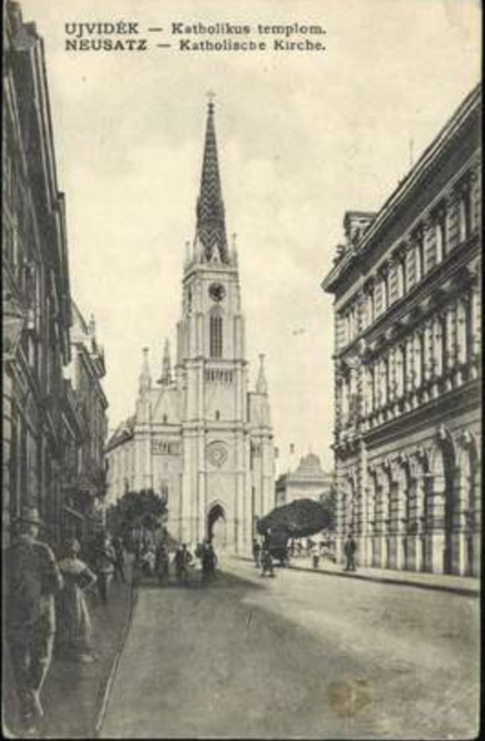 The Roman Catholic Church Down a Narrow Street, a Covered Wagon, Name of Mary Church, Novi Sad, by August 1908