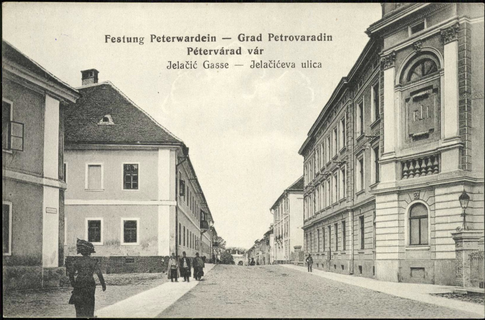 Jelačić Street, Petrovaradin, a Uniformed Figure at the Corner, Novi Sad, 1896–1918