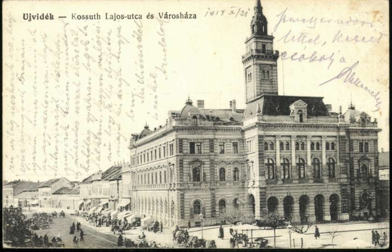 Kossuth Lajos Street and the Town Hall, Kralja Aleksandra Street, Novi Sad, by October 1914