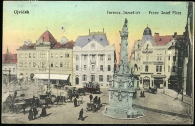 Franz Joseph Square, a Tram Crossing Beside the Column, Liberty Square, Novi Sad, by May 1915