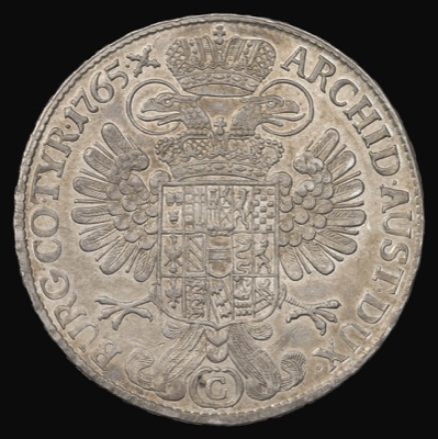 Reverse of Maria Theresa's convention thaler, 1765, Novi Sad