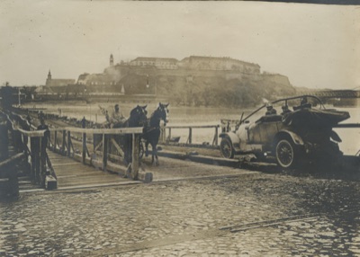 Traffic Crossing the Military Bridge to Petrovaradin, Pontoon Bridge, Novi Sad, 1914