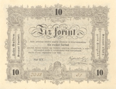 Ten-forint state note of Hungary, 1848, Novi Sad