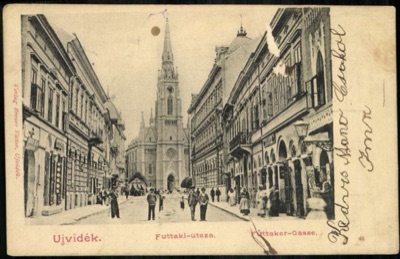 Futtaki Street, a Woman in Folk Dress Before the Church, Name of Mary Church, Novi Sad, 1896–1918