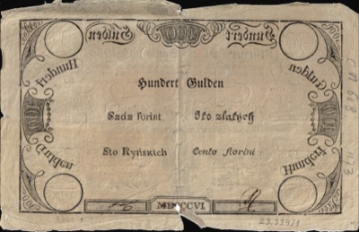 Reverse of the hundred-gulden Banco-Zettel, 1806, Novi Sad