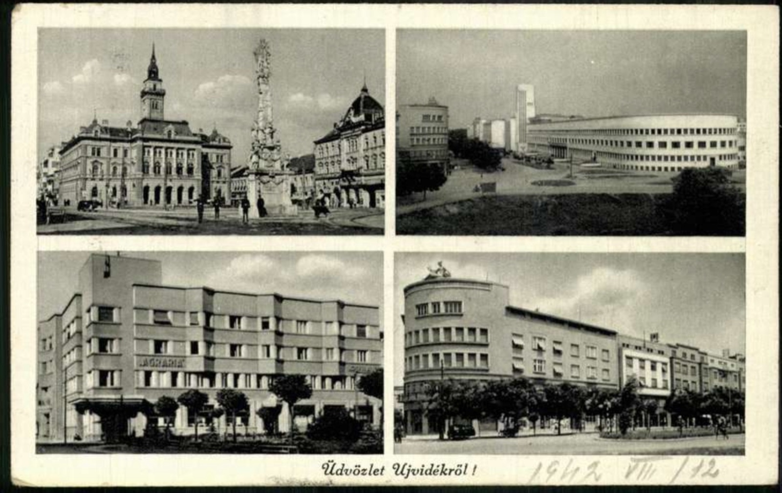 Four Views: Town Hall Square, a Modern Tower and the Agraria Block, The Merchant Youths' Home, Novi Sad, by August 1942