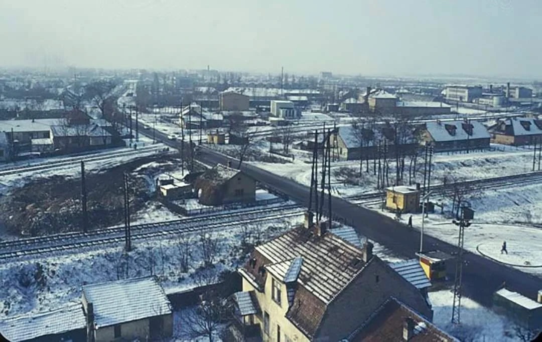 Snow over the yards toward Satelit, Marshalling Yard and Ložionica, Novi Sad, 1970s
