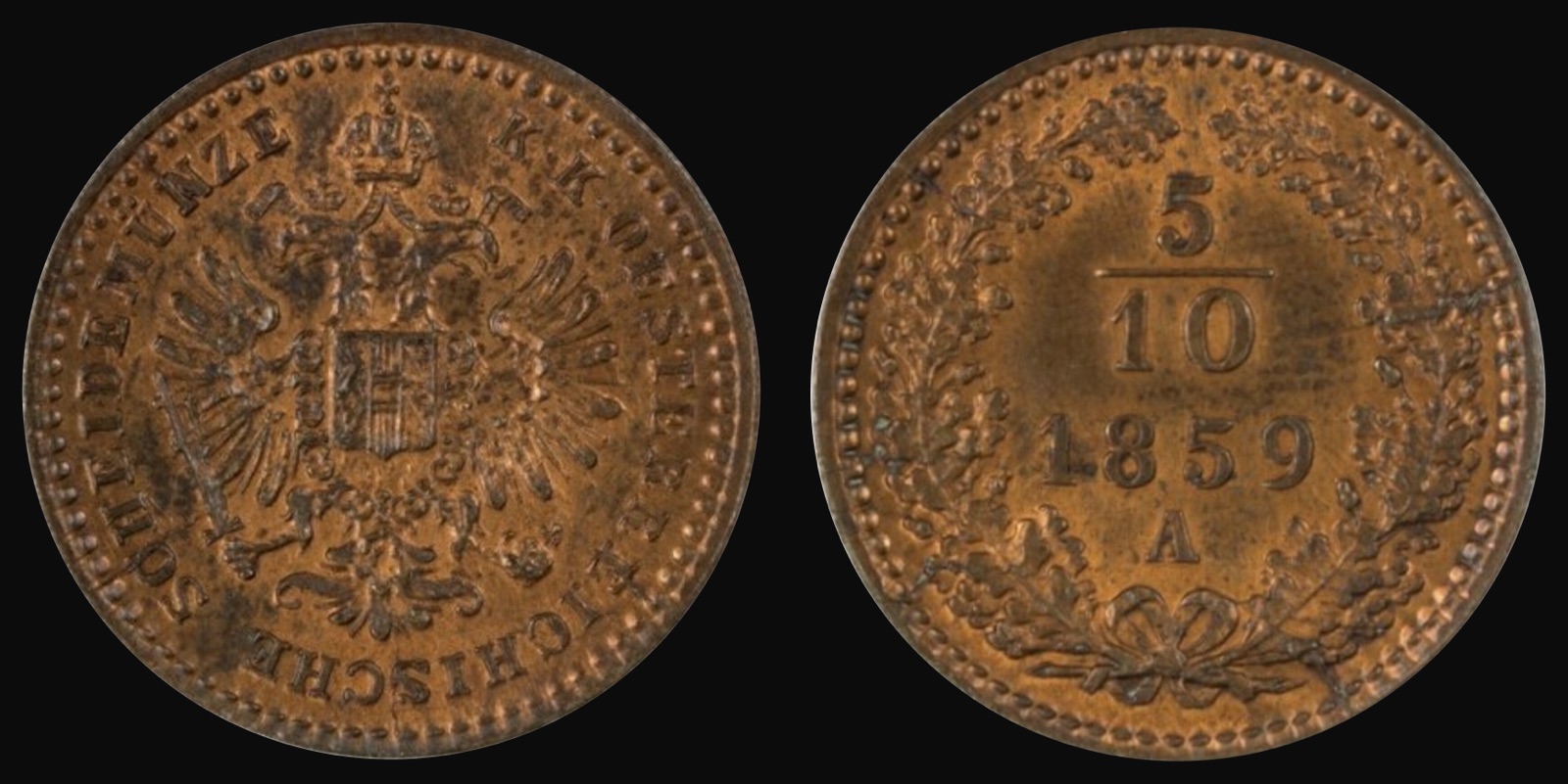 Half-kreuzer copper coin of the new currency, Vienna, 1859, Novi Sad
