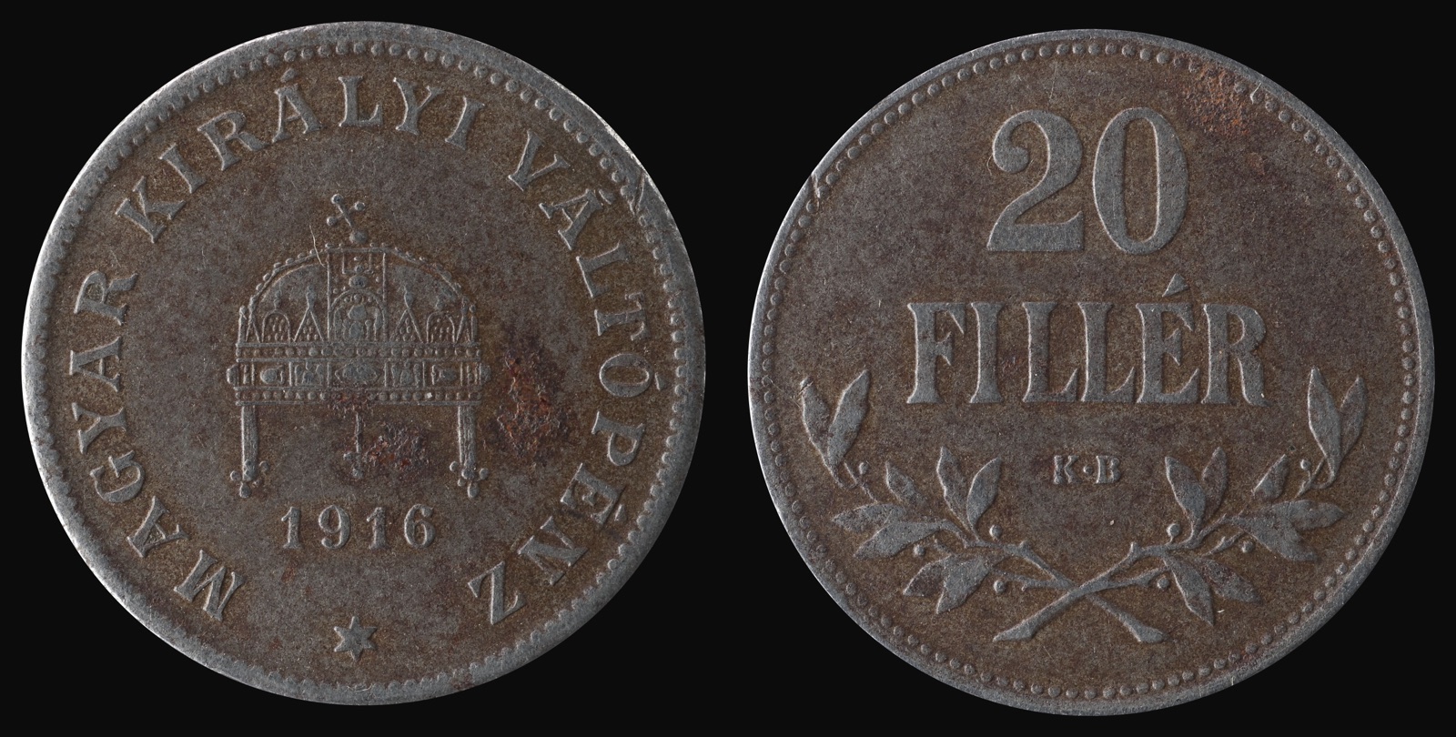 Twenty-fillér piece of the Kingdom of Hungary, 1916, Novi Sad