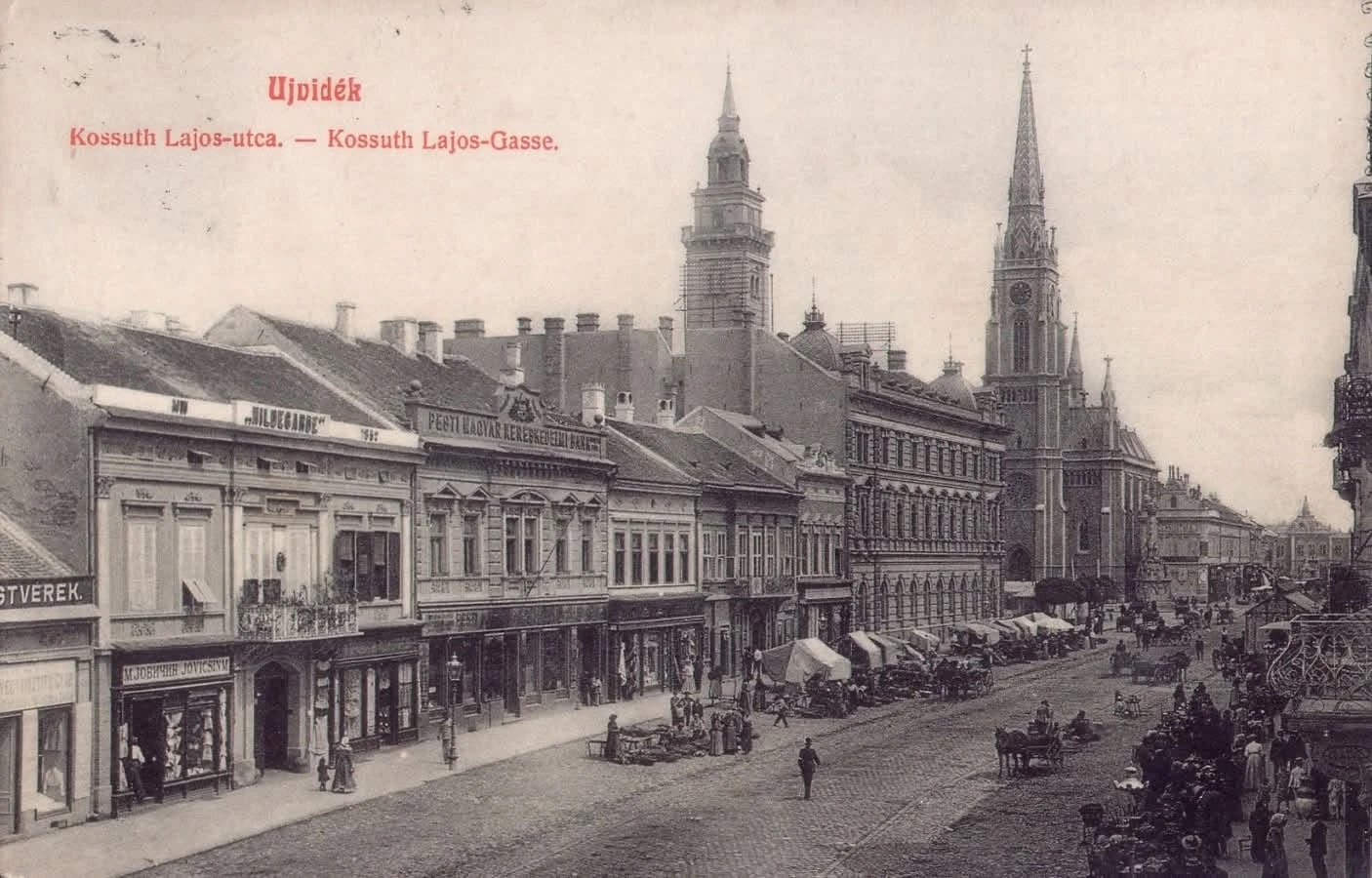 Kossuth Lajos Street toward the square, Liberty Square, Novi Sad, 1896-1918