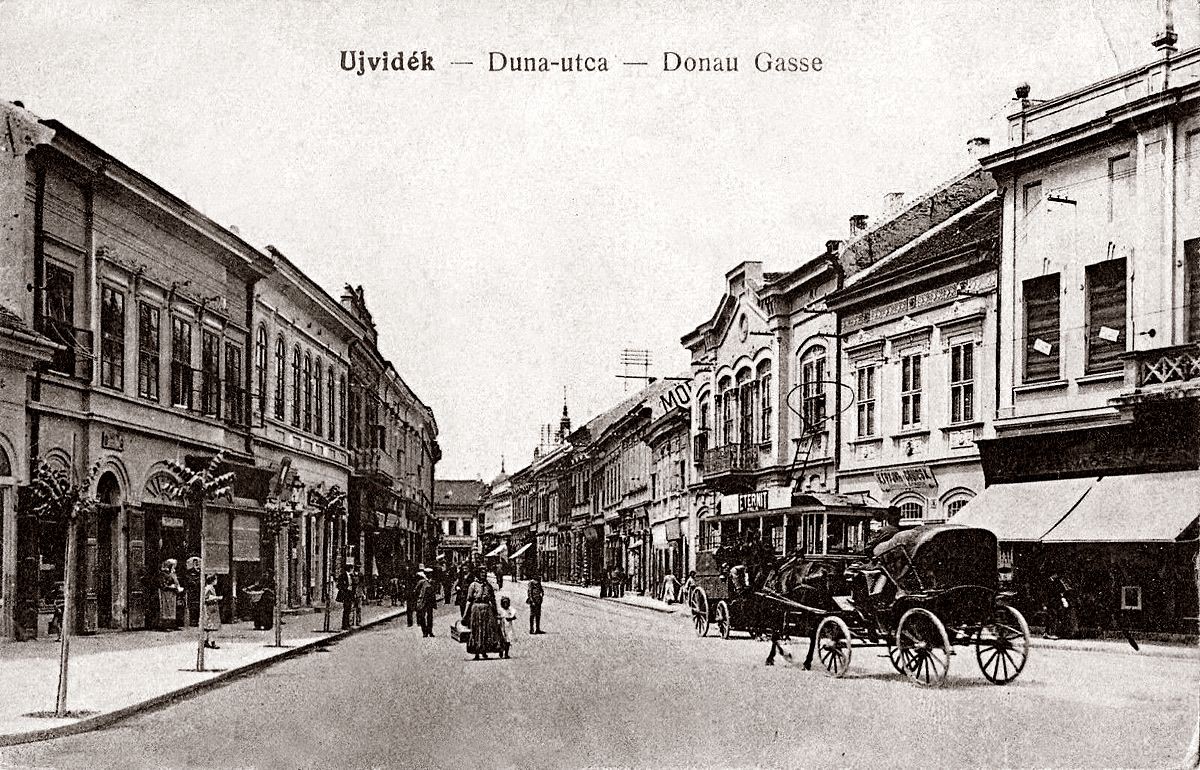 A hooded carriage in the street, Dunavska Street, Novi Sad, 1910s