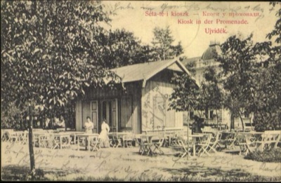The promenade kiosk, with café tables outside, Danube Park, Novi Sad, by May 1909