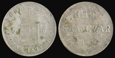 Six-krajczár silver coin of Hungary, Nagybánya, 1849, Novi Sad