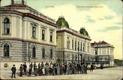 The Law Court Palace, with a crowd gathered outside, District Court, Novi Sad, by May 1911