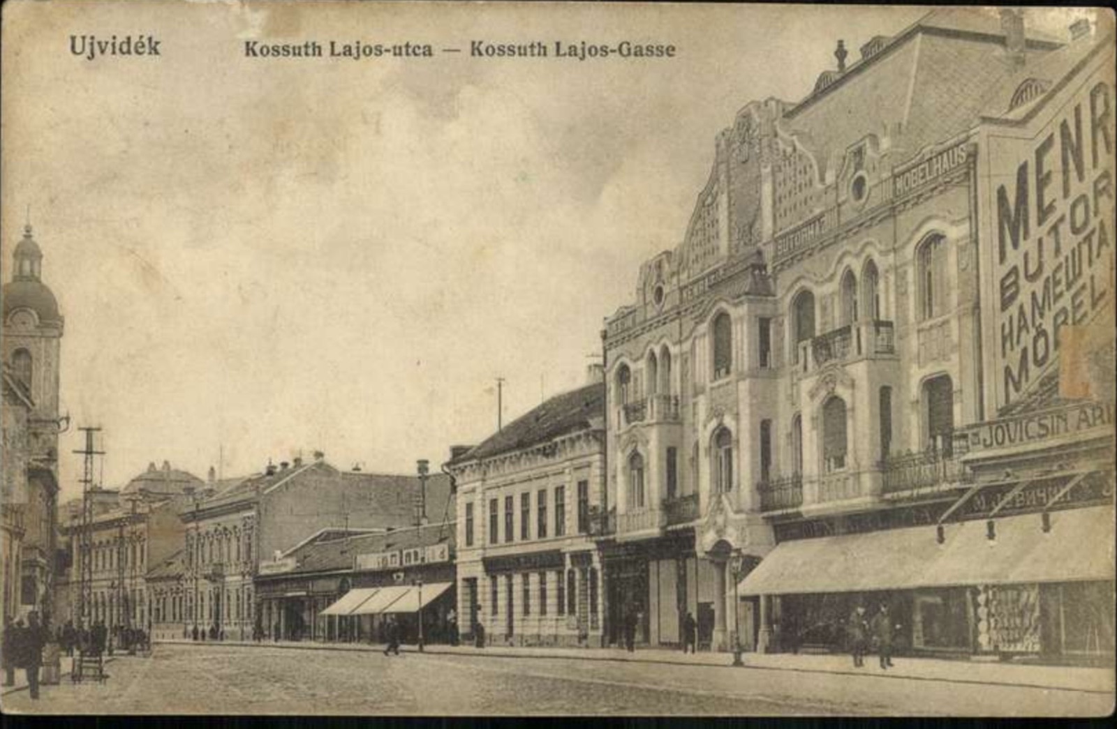 Kossuth Lajos Street at the Menrath Furniture House, Kralja Aleksandra Street, Novi Sad, by November 1914