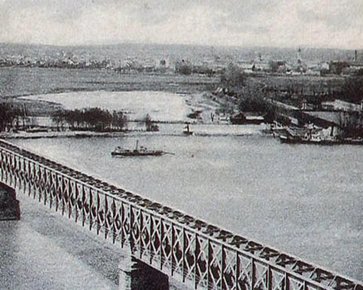 The lattice bridge over flooded ground, Franz Josef Bridge, Novi Sad, late 1800s